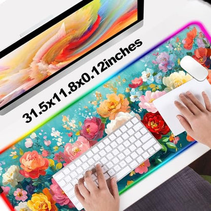 RGB Colorful Flower Peony Gaming Desk Mat & Floral Mouse Pad, XL - color: Rgb-w28