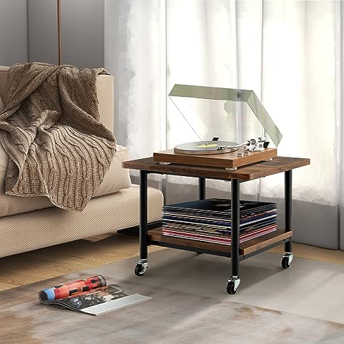 Tangkula 2-Tier Printer Stand, Under Desk Rolling Printer Cart - color: Rustic Brown, size: 2-Tier
