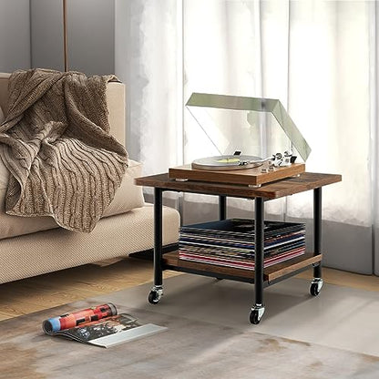 Tangkula 2-Tier Printer Stand, Under Desk Rolling Printer Cart - color: Rustic Brown, size: 2-Tier