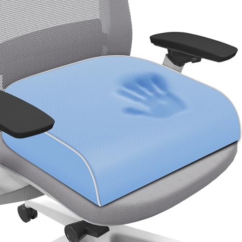 SweetSlubr Seat Cushion for Tailbone Pain Relief, Office Chair Cushion, Memory Foam Large Chair Pad with Non-Slip Cover for Soft Support at Office Chair, Car Seat, Airplane Light Blue/2X-Large - color: Lightblue, size: 2X-Large