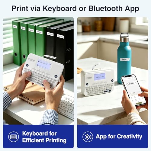 SUPVAN E12 Keyboard & Bluetooth Label Maker Machine with 4 Tapes - color: White