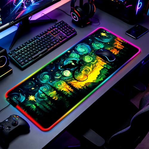 RGB Starry Night Forest Dragon Gaming Desk Mat & Mouse Pad, XL - color: Rgb-w05
