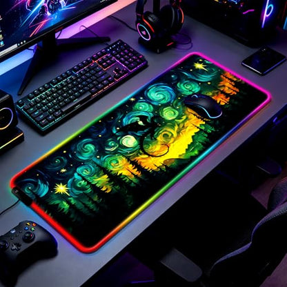 RGB Starry Night Forest Dragon Gaming Desk Mat & Mouse Pad, XL - color: Rgb-w05