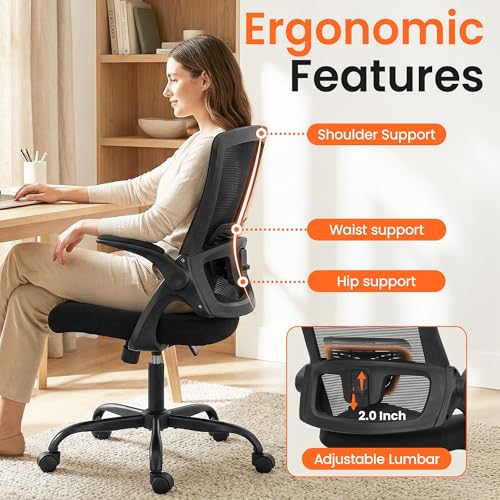 NEO CHAIR Office Desk Mesh Chair with Adjustable Ergonomic Lumbar, Black - color: Black, size: Without Headrest
