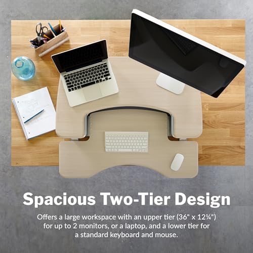 Vari VariDesk Pro Plus 36 Standing Desk Converter – 11 Height Settings + Spring Lift, 2 Tier Design, Keyboard Tray, Fits Desktops 36” Wide x 26.5" Deep – Delivers Fully Assembled (Light Wood) - color: Light Wood