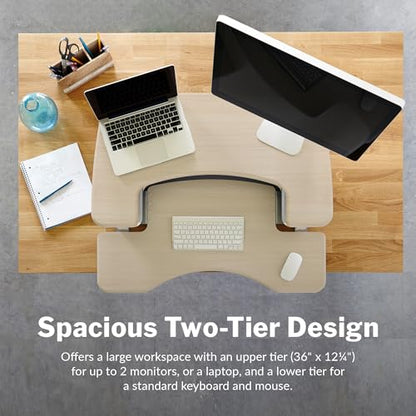 Vari VariDesk Pro Plus 36 Standing Desk Converter – 11 Height Settings + Spring Lift, 2 Tier Design, Keyboard Tray, Fits Desktops 36” Wide x 26.5" Deep – Delivers Fully Assembled (Light Wood) - color: Light Wood