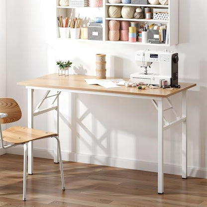 Need Office Computer Desk 47.2x23.6 in Sturdy Folding Laptop Table Pink Oak | White Frame Writing Gaming Work Table/Foldable Home Office Desk/Sewing Table, No Assembly Required - color: Pink Oak & White Frame, size: 47inch