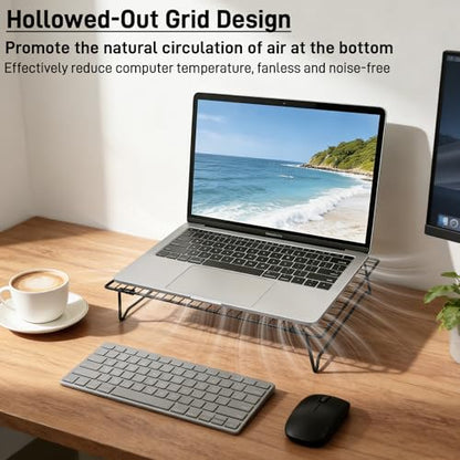 Laptop Cooling Pad Stand with Cooling Mesh, Height Adjustable Metal Laptop Stand for Desk，Ergonomic Notebook Riser Fits Most 10-16 Inch Laptops
