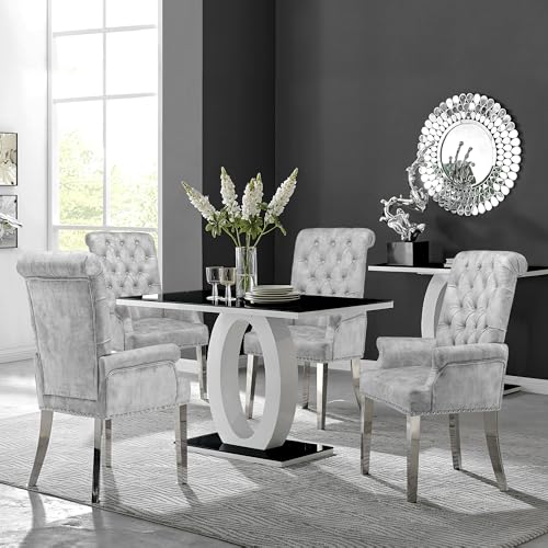 LOULENS Velvet Dining Chairs Set of 2, Dining Chairs with Arms, Grey | Upholstered, High Back, Tufted, Luxurious, Stainless Steel Leg, for Kitchen & Dining Room - color: Grey, size: 2 PCS