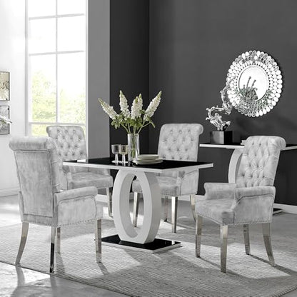 LOULENS Velvet Dining Chairs Set of 4, Dining Chairs with Arms, Grey | Upholstered, High Back, Tufted, Luxurious, Stainless Steel Leg, for Kitchen & Dining Room - color: Grey, size: 4 PCS