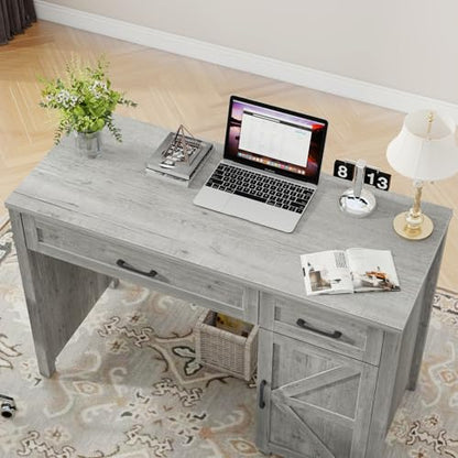 Vabches Farmhouse 47" Executive Desk with Storage Cabinet, Grey - color: Grey, size: 47" W