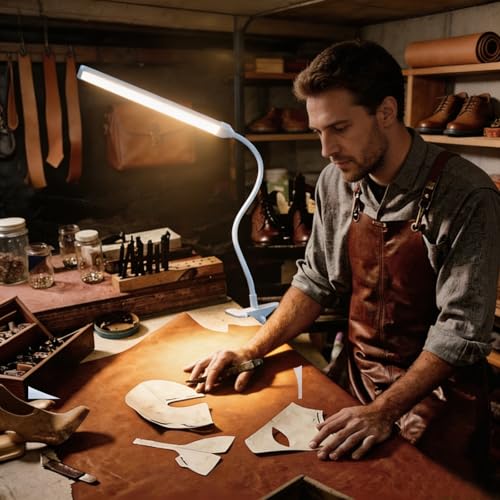 Clip on Desk Lamp with Long Flexible Arm, 3 Color Modes & 10 Dimmable Brightness LED Task Light, USB Powered for Home Office, Sewing, Study, Craft, Easel