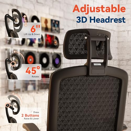 GABRYLLY Ergonomic Office Chair, High Back Home Desk Chair with Flip-Up Arms, 3D Headrest, Thick Sponge Seat &90-120° Recline, Big and Tall Mesh Executive Chairs for Man Woman, Black Woodgrain - color: Black Woodgrain