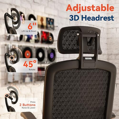 GABRYLLY Ergonomic Office Chair, High Back Home Desk Chair with Flip-Up Arms, 3D Headrest, Thick Sponge Seat &90-120° Recline, Big and Tall Mesh Executive Chairs for Man Woman, Black Woodgrain - color: Black Woodgrain