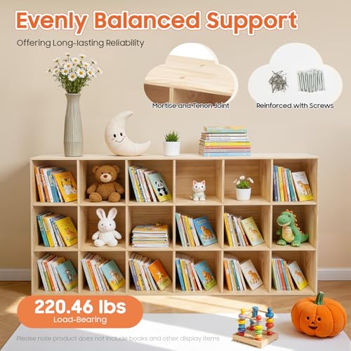 18 Cube Storage Organizer - Solid Wood Bookshelf - Cube Shelf - Vertical or Horizontal Bookcase - Open Book Shelf - Easy Assembly for Bedroom, Living Room, Office - size: 18-Cube