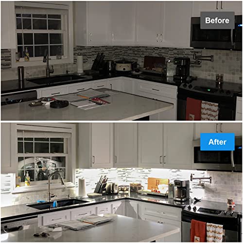 Litever Kitchen Under Cabinet LED Lighting Kit, Super Bright, 6 PCS 12 Inches Light Bars, Plug-in or Hardwire Power Adapter, 31W 2000 Lumen, for Cabinet Counter Shelf Workbench (Daylight White 5000K) - color: White Cable-Daylight White 5000K