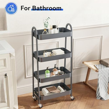 NEWBULIG 4-Tier Metal Rolling Storage Utility Cart with Lockable Wheels - color: Gray, size: 4 Tier