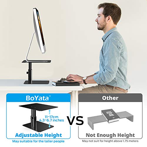 BoYata Monitor Stand, Adjustable Height Metal Desktop Riser, Black - color: Black