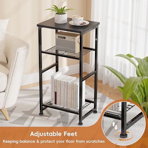 Industrial 3 Tier Printer Stand, Home Printer Wood Table with Wire Storage Shelf for Scanner Fax Machine, Heavy Duty Metal, Black with Burly Wood Board - color: Black