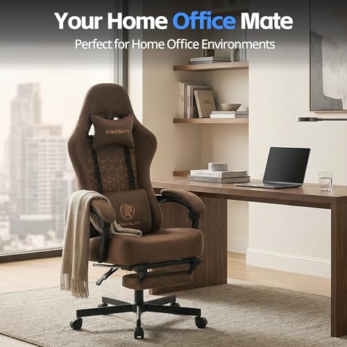 Desk Computer Gaming Chair - Ergonomic Game Office Chair with Extended Footrest and Massage Lumbar Support, Home Gamer Video Game Chairs with Spring Cushion for Adults (Pro Brown Leather) - color: Pro Brown Leather