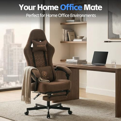 Desk Computer Gaming Chair - Ergonomic Game Office Chair with Extended Footrest and Massage Lumbar Support, Home Gamer Video Game Chairs with Spring Cushion for Adults (Pro Brown Leather) - color: Pro Brown Leather