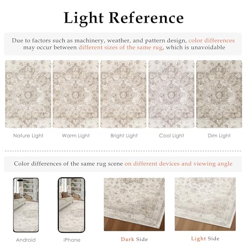 PureCozy Beige 4x6 Washable Area Rug Vintage Oriental Medallion Carpet | Soft Low Pile, Non Slip, Stain Resistant, Neutral Retro Decor for Living Room, Bedroom, Dining Room, Kids Room - color: Beige, size: 4' x 6' (Rectangular)