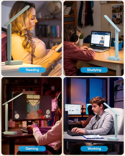 LED Desk Lamp, Power Strip with 4 USB 3 Outlets, Dorm Room Essentials, Blue - color: Blue, size: 5 Ft