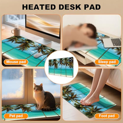 Heated Desk Pad 23.6" x 14.2" 3 Large Heated Mouse Pad with Heat Levels (40°C/45°C/50°C) & 3H Auto Shut-Off Desk Mat Fast Heating PU Leather Warmer Mousepad for Home Office - Beach Tree - color: Beach Tree, size: 23.6 x 14.2 inch