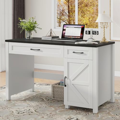 Halitaa Farmhouse 47" Executive Desk with Storage Cabinet, Black | Computer Desk with Drawers ,Workstation Computer Desk for Home Office and Study - color: Black, size: 47''W with Cabinet