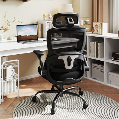 AnyGod Big & Tall Ergonomic Mesh Office Chair Heavy Duty 400LBS Desk Chair | 4D Flip-Up Armrests, 3D Adjustable Headrest, Dual Adjustable Lumbar Support, Rolling Wheels, Gaming & Computer Chair