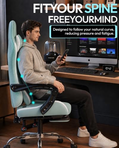 Dowinx Ergonomic Gaming Chair with Footrest & Massage Lumbar, 2D-Linkage Armrests for Computer Chair 330lbs with Headrest Pillow for Office, Home, Streaming and Long Gaming Sessions, Fabric Blue White - color: Blue White