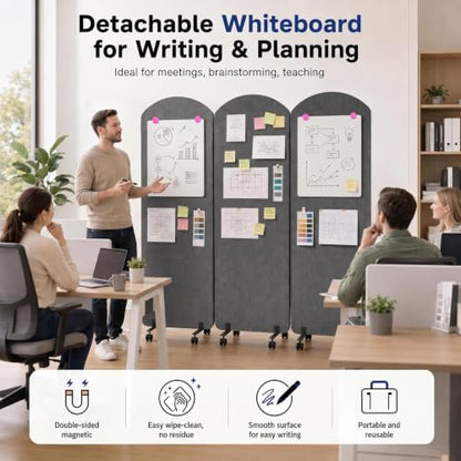 3-Panel Portable Office Partition, Acoustic Wall Divider with whiteboard - color: Dark Gray, size: 3 Panel with Whiteboard