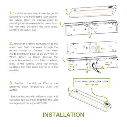 ASD LED Under Cabinet Lighting Hardwired, 18 Inch 10W 2700K-5000K Selectable, 807LM, CRI90+, Direct Wire Linkable Under Counter Lights for Kitchen, Dimmable Under Cabinet Lights, White, UL Certified - color: 18 Inch White, size: 1 Pack