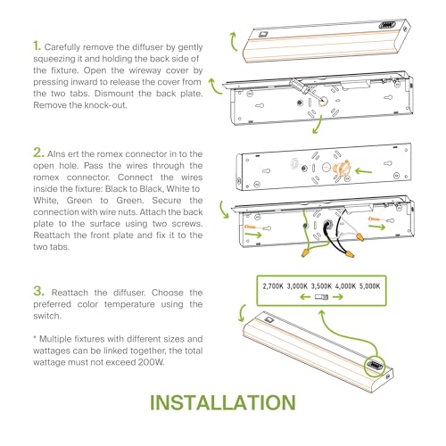 ASD LED Under Cabinet Lighting Hardwired, 12 Inch 5W 2700K-5000K Selectable, 442LM, CRI90+, Direct Wire Linkable Under Counter Lights for Kitchen, Dimmable Under Cabinet Lights, White, UL Certified - color: 12 Inch White, size: 1 Pack