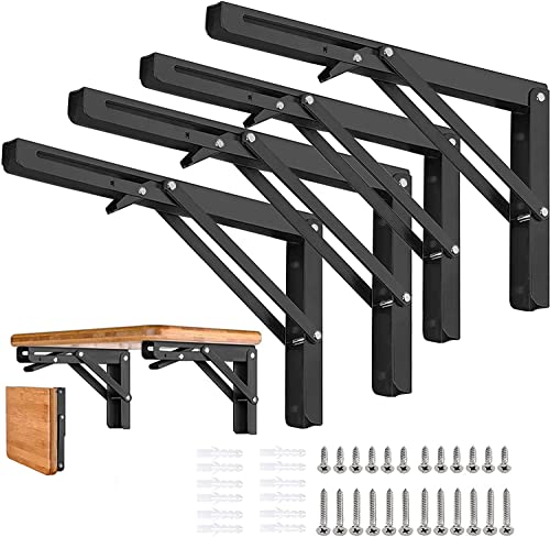 Folding Shelf Brackets - 8 inch 4Pcs Heavy Duty Metal Collapsible Shelf Bracket, DIY Wall Mounted Foldable Shelf Bracket, Space Saving for Bench Table - size: 8 Inch- 4 Packs