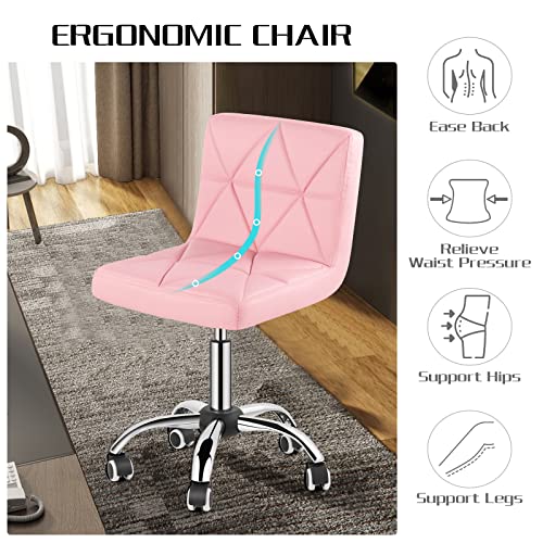 COSVALVE Armless Swivel Office Chair with Wheels, Adjustable Height | Armless Mid Back Chair With 360° Swivel, Adjustable Height & Rolling Wheels, Ideal For Home Offices, Conferences & Salons - color: Pink