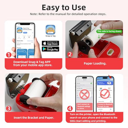 ORGSTA Sticker Printer, 300DPI Ultra-Clear Mini Portable Sticker Maker S002 | Thermal Mini Printer with Banner Printing Function, Bluetooth Inkless Print Pods for Journal, DIY Gifts, Study Note - color: Red