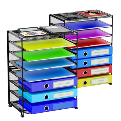 Simple Trending 2 Pack 8 Tier Letter Tray Paper - Mesh Desk File Organizer for Office School Desktop, Black