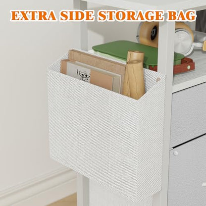 GYIIYUO 2 Drawer File Cabinet 24''W, Mobile Filing Cabinet, Printer Stand | 24'' Extended Desktop, Rolling, Side Bag, Fits A4/Letter Size, Home Office, Fabric Drawer, White - color: White