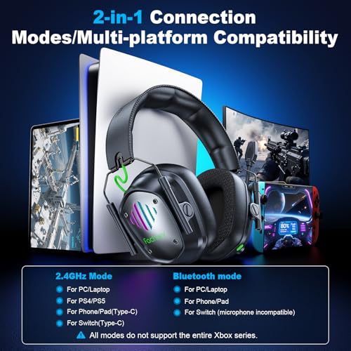Wireless Gaming Headset for PS5, PS4, PC, Switch, 20ms Low Latency with Mic - color: Black