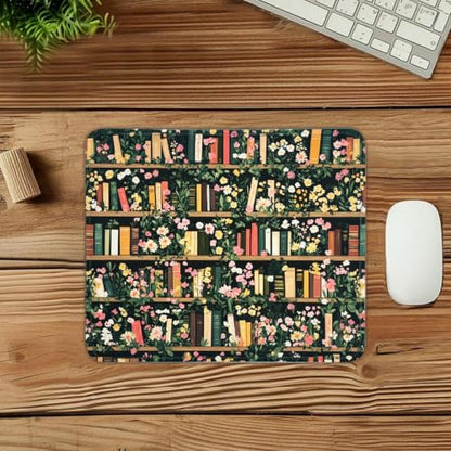 Mouse Pad for Desk with Stitched Edge, Premium Cute Washable Mouse Pads. Computer Mousepad with Non-Slip Rubber Base, Mousepads for Laptop, 9.25x7.75x0.12 inch (Bookish Blooms) - color: Bookish Blooms