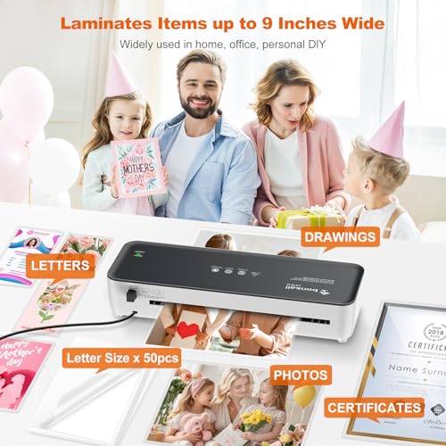 Bonsaii 9 Inch Laminator Machine with 50 Laminating Sheets, Jam-Free Tech - color: Grey