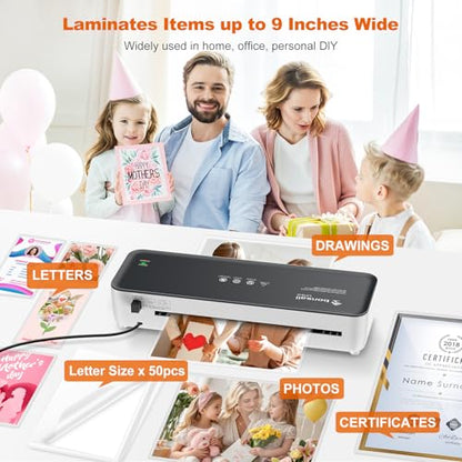 Bonsaii 9 Inch Laminator Machine with 50 Laminating Sheets, Jam-Free Tech - color: Grey