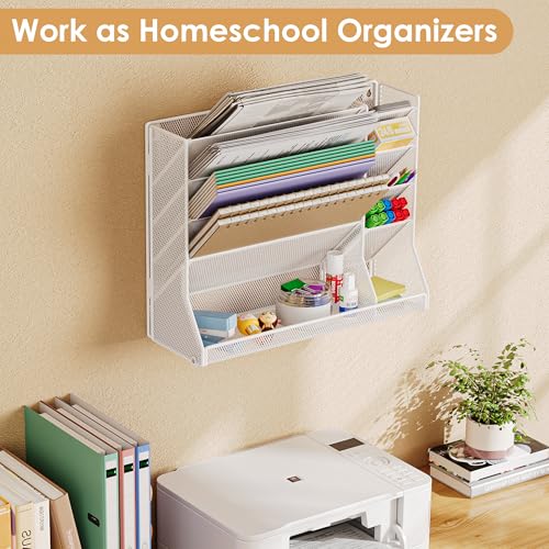 Jakyitvi Adjustable 5 Tiers Wall File Organizer Metal Hanging Holder White - color: White