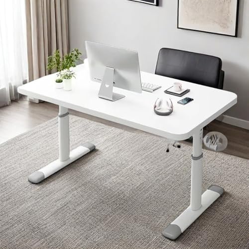 Adjustable Manual Standing Desk 80cm Height Adjustable Work Table Hand Crank Sit Stand Home Office Computer Desk Ergonomic Workstation in White (White 100cm) - size: 100cm