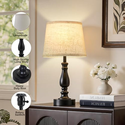 EJIAXIN Table Lamp Set of 2-19" Small Bedside Lamps Modern Lamp for Bedroom Living Room Lamps for Night Stands - Desk Lamps for Home Office End Tables Nightstand Lamps with Beige Linen Shades - color: 19'' Black+Beige Shade