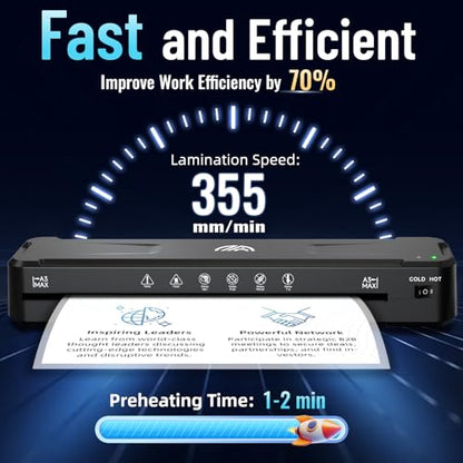 13 Inch Laminator Machine with 50 Laminating Sheets, Cold & Thermal | Built-in Paper Cutter & Corner Rounder, Fast Warm-Up No Jam A3 Laminator for Home School Office