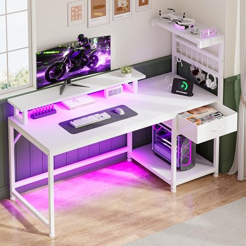 EnHomee 48 Inch White Desk with Drawer & Storage Shelves for Bedroom & Dorm - color: White, size: 48" W