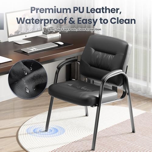 Modern Conference Room Chairs with Arms, PU Leather Padded Guest Chair with Welded Steel Frame, Ergonomic Office Reception Chair, 300LBS, Waterproof & Easy to Clean,Black,Set of 4
