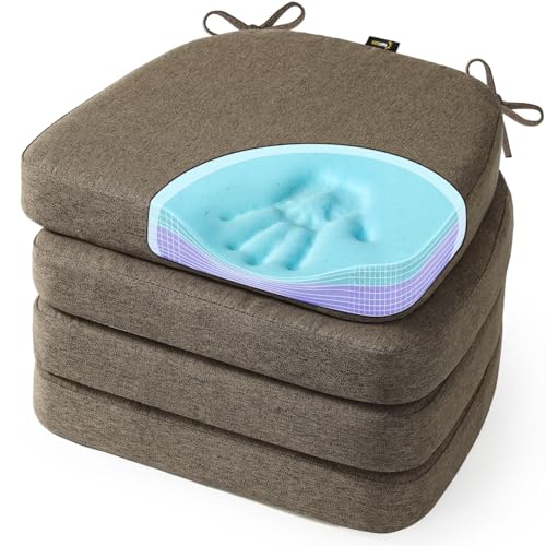 SUNROX Cooling Gel Memory Foam Chair Cushions, 2.6" Thick U-Shaped Dual-Layer Comfort Dining Chair Pads, Non Slip Seat Cushion with Ties for Indoor Kitchen Office 17"x16" Set of 4, Heather Chestnut - color: Heather Chestnut, size: 16x17 Inch (Pack of 4)